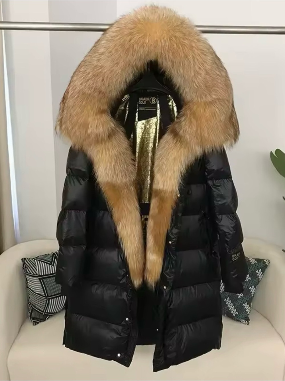 Black Down Coat with Real fur